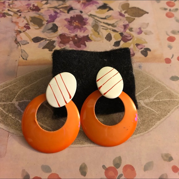 Vintage Jewelry - Vintage orange hoop earrings